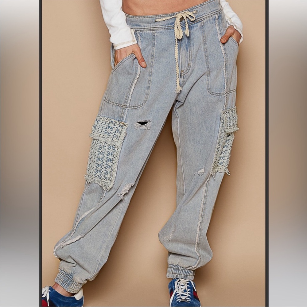 POL distressed jean joggers